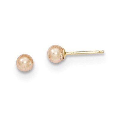 3-4mm Pink Round Cultured Pearl Stud Earrings 14k Gold X30PPI, MPN: X30PPI, 191101433016