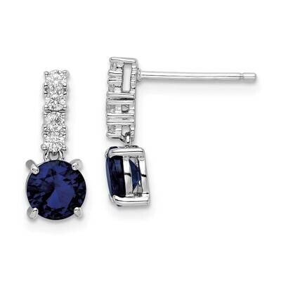 Rhodium Cr. Blue Spinel and CZ Diamond Post Dangle Earring Sterling Silver Polished QE15759, MPN: Q…