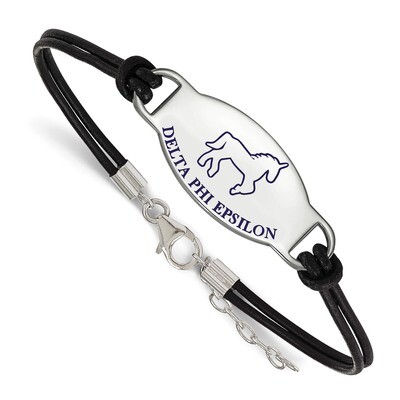 Delta Phi Epsilon Enameled Oval Blk Leather Bracele - Sterling Silver SS018DPH-BK-7, MPN: SS018DPH-…