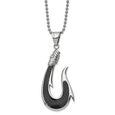 Black Carbon Fiber Inlay Hook 22 Inch Necklace Stainless Steel Polished SRN2882-22 by Chisel, MPN: …