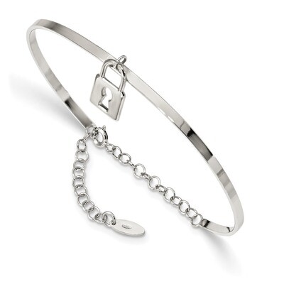 8.5 Inch Lock Dangle Chain Sterling Silver Rhodium-plated Polished QB1136-7.5, MPN: QB1136-7.5, 886…