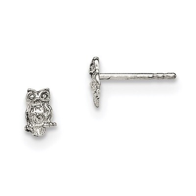 Child&#39;S Polished Owl Post Earrings Sterling Silver Rhodium-plated QE11249, MPN: QE11249, 1911011938…