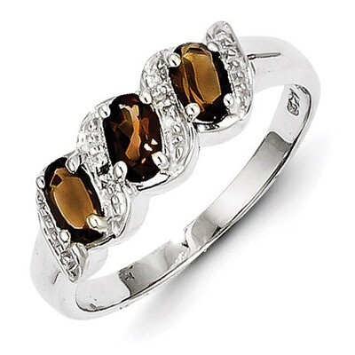 Smokey Quartz &amp; Diamond Ring Sterling Silver Rhodium QDX702, MPN: QDX702, 883957355795