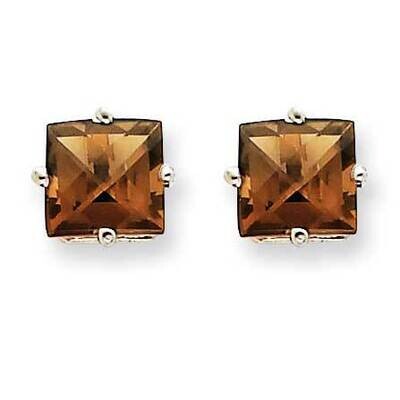 6mm Square Checker-Cut Smoky Quartz Earrings 14k White Gold XE62WCQ, MPN: XE62WCQ, 883957094403