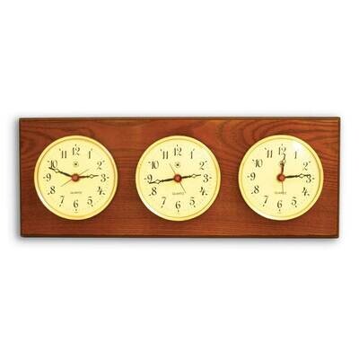 Oak Wood Triple Time Zone Clock with Brass Bezels GM21389, MPN: GM21389, 797140121152