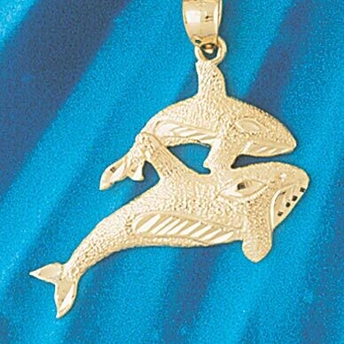 Dazzlers Jewelry Double Whale Pendant Necklace Charm Bracelet in Yellow, White or Rose Gold 822, MP…