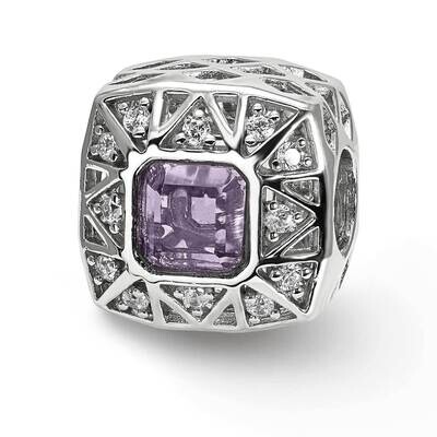 Purple Accent &amp; CZ Diamonds Cut Out Square Bead Sterling Silver QRS3960, MPN: QRS3960,