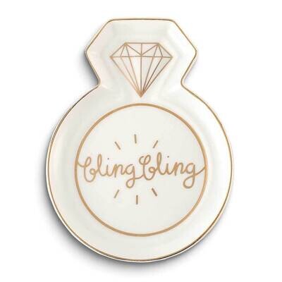 White and Gold-tone BLING BLING Ring Shaped Ceramic Trinket Dish GM25215, MPN: GM25215, 788089159825