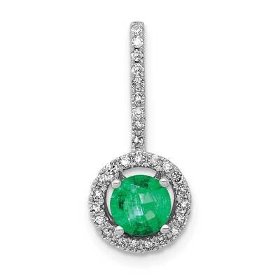 Halo Diamond &amp; Emerald Pendant 14k White Gold PM5256-EM-020-WA, MPN: PM5256-EM-020-WA, 883957308449