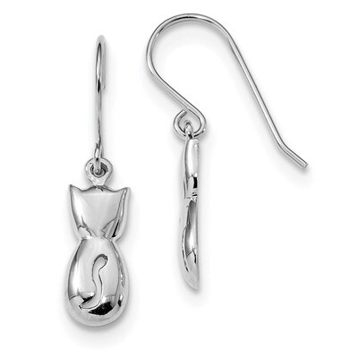 Cat Dangle Earrings Sterling Silver Rhodium-plated Polished QE13354, MPN: QE13354, 191101234552