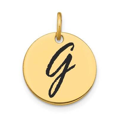 Letter G Black Epoxy Initial Disk Charm 14k Gold Polished YC1436G, MPN: YC1436G, 196904084120