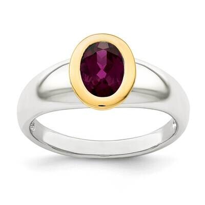 Rhodolite Garnet Oval Ring Sterling Silver with 14k Gold Accent QTC1677, MPN: QTC1677, 883957233888