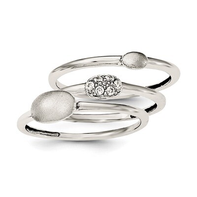 CZ Diamond 3 Ring Set Sterling Silver Rhodium-plated Polished QR6129, MPN: QR6129,