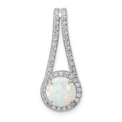 White Opal &amp; CZ Diamond Halo Pendant Sterling Silver Rhodium-Plated Polished QP5672, MPN: QP5672,