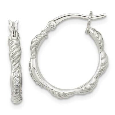 CZ Diamond and Textured Hoop Earrings Sterling Silver Polished QE16276, MPN: QE16276, 196904167731