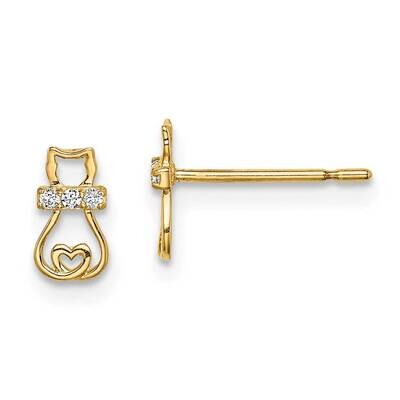 Cat with Heart Tail Post Earrings 14k Gold CZ Diamond SE2898 by Madi K, MPN: SE2898, 886774092980