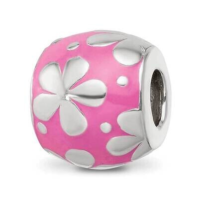 Pink Enamel Floral Bead Sterling Silver QRS4216, MPN: QRS4216,