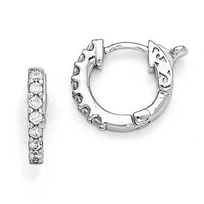 CZ Small Hinged Hoop Earrings Sterling Silver Rhodium-plated QE11274, MPN: QE11274, 886774298658