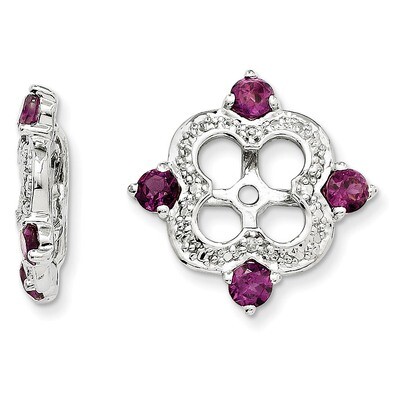 Diamond &amp; Rhodolite Garnet Earring Jacket Sterling Silver Rhodium QJ136JUN, MPN: QJ136JUN, 19110138…