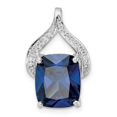 Blue Shaped Stone &amp; CZ Diamond Chain Slide Sterling Silver Rhodium-Plated QP5613, MPN: QP5613,