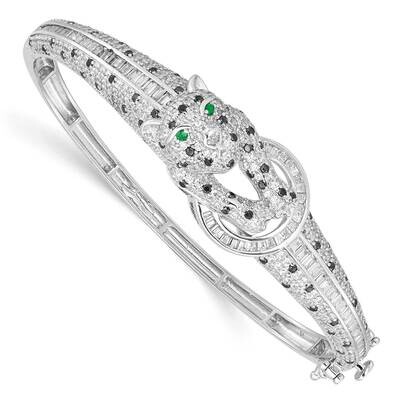 CZ Diamond Cheetah Hinged Bangle Sterling Silver Rhodium-Plated Polished QB1444, MPN: QB1444, 19690…