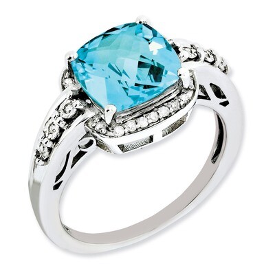 Blue Topaz Ring Sterling Silver Diamond QR3040BT, MPN: QR3040BT, 883957462936