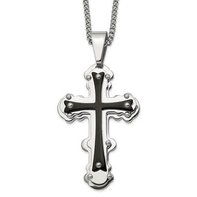 Black Ip-Plated Cross 24 Inch Necklace Stainless Steel Polished SRN2812-24 by Chisel, MPN: SRN2812-…