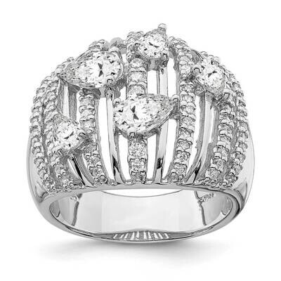 Pear CZ Diamond Fancy Ring Sterling Silver Rhodium-plated QR7101, MPN: QR7101,