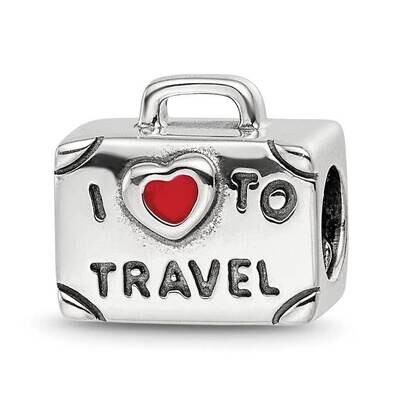 Antiqued Enamel I Heart To Travel Suitcase Bead Sterling Silver QRS4080, MPN: QRS4080,