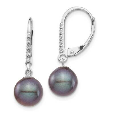 8-9mm Black Freshwater Cultured Pearl .05ct Diamond Leverback Earrings 14k White Gold XF700E, MPN: …