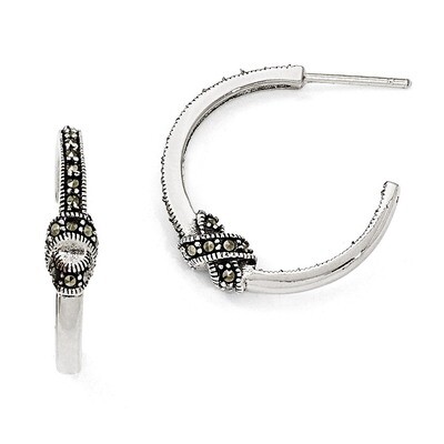 Marcasite Post Hoop Earrings Sterling Silver QE11105
