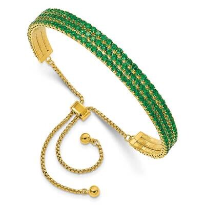 SS Gold Tone May Green Triple CZ Adjustable Bracelet QG5697MAY