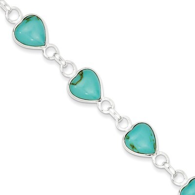 7 Inch Heart-shaped Turquoise Bracelet Sterling Silver Polished QH431-7, MPN: QH431-7, 886774081816