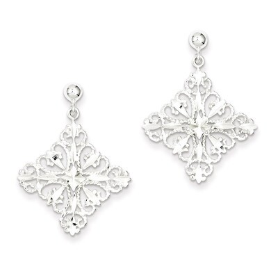 Square Post Dangle Earrings Diamond-cut Sterling Silver QE9005, MPN: QE9005, 883957579405