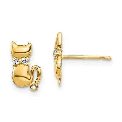 Sitting Cat Bowtie Stud Earrings 14k Gold CZ Diamond YE1892, MPN: YE1892, 883957963648
