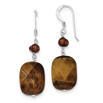 Tiger&#39;s Eye &amp; Golden Cultured Pearl Earrings Sterling Silver QE2405, MPN: QE2405, 886774079530