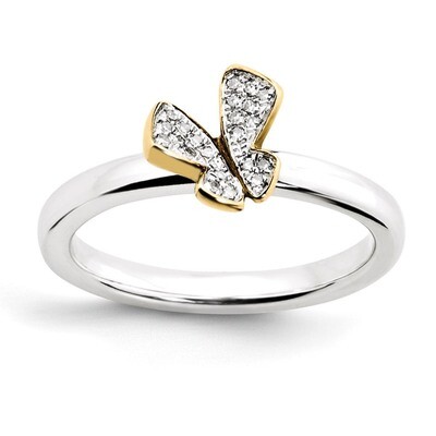 Gold-plate Butterfly Diamond Ring - Sterling Silver QSK1063, MPN: QSK1063, 886774203232