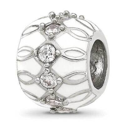 White Enamel and CZ Fancy Bead Sterling Silver QRS4360, MPN: QRS4360,
