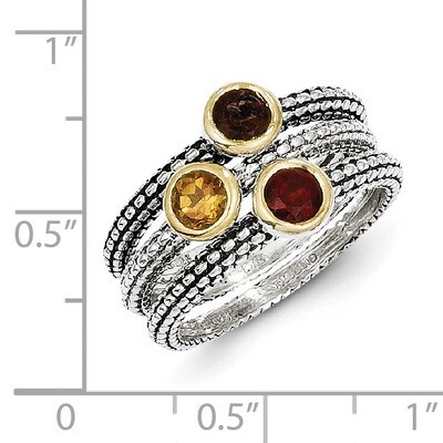Flash Garnet/ Citrine/ Smokey Quartz 3 Stackable Rings Sterling Silver QTC24, MPN: QTC24, 742323128…