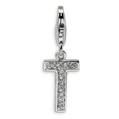 Letter T Charm Sterling Silver Synthetic Diamond QCC105T by Amore La Vita, MPN: QCC105T, 8839573302…