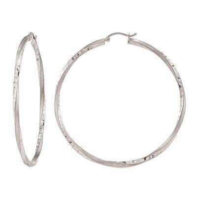 10k Gold White Gold Diamond Cut Hoops 1CNOV18542