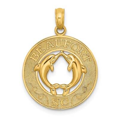 Beaufort Sc On Round Frame with Dolphins Charm 14k Gold K7722, MPN: K7722, 637218012954