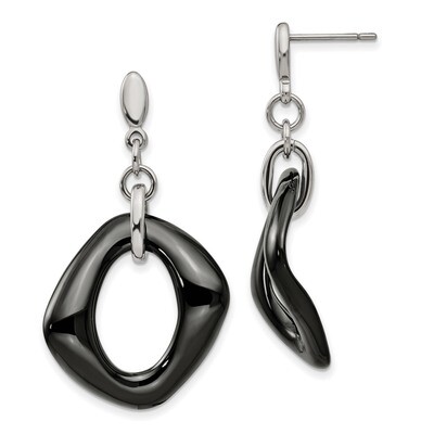 Black Ceramic Post Dangle Earrings Stainless Steel Polished SRE1032 by Chisel, MPN: SRE1032, 191101…