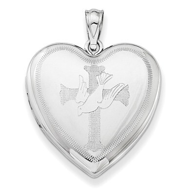 Dove with Cross Heart Locket Sterling Silver Rhodium-plated QLS634, MPN: QLS634, 191101389382