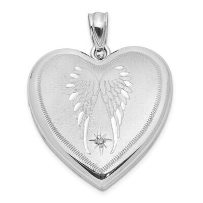 Satin Diamond Wings 24mm Heart Locket Sterling Silver Rhodium-plated QLS1036, MPN: QLS1036, 1911017…
