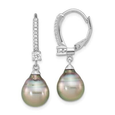 9-10mm Tahitian Saltwater Pearl CZ Diamond Earrings Sterling Silver Rhodium-Plated QE16379, MPN: QE…