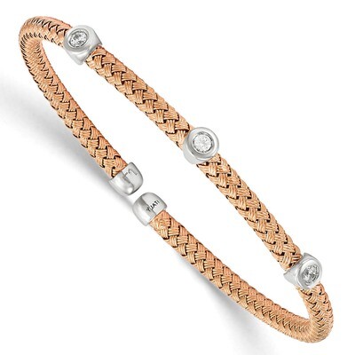 Leslie&#39;s Rose Rhodium-plated CZ Woven Flexible Cuff Bangle Sterling Silver HB-QLF561, MPN: QLF561, …