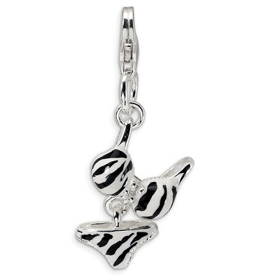 Polished Enamel Zebra Bikini Pendant Sterling Silver Synthetic Diamond QCC420 by Amore La Vita, MPN…