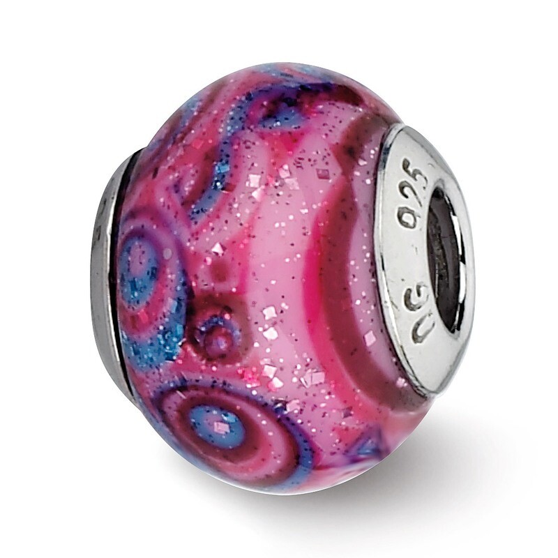 Pink &amp; Purple Swirls Overlay Glass Bead - Sterling Silver QRS2281, MPN: QRS2281, 883957513720