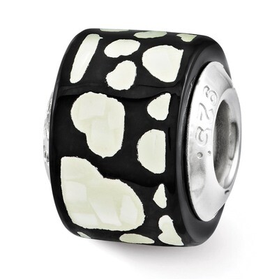 Black White MOP Hearts Mosaic Bead - Sterling Silver QRS3205, MPN: QRS3205, 883957030777